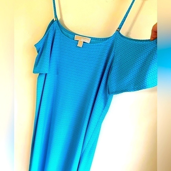 Michael Kors Dress Medium blue Floral Cold Shoulder Mini Shift EUC beautiful!!! - Picture 11 of 13